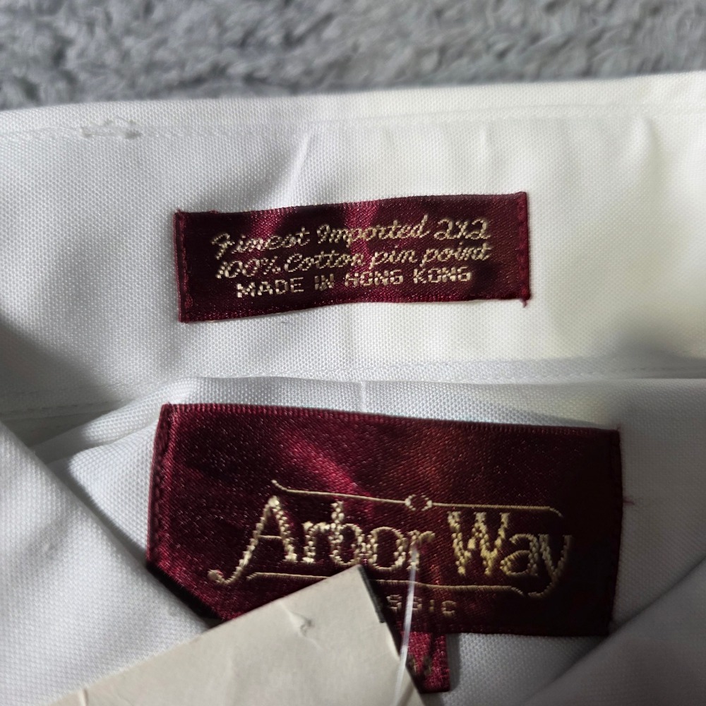Arbor Way Mens 15.5 33 Dress Shirt White Cotton Pinpoint Button Down Long Sleeve - Picture 4 of 7